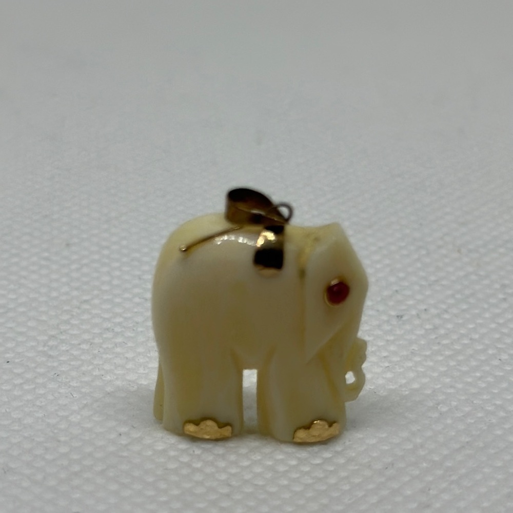 14k Real Solid Gold Ruby Stone Elephant Pendant - image 1